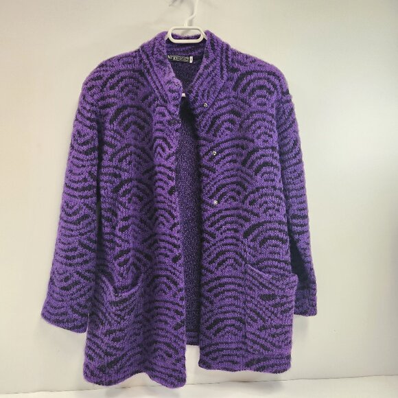 Vintage Via Frascatti Snap Cardigan Purple Fan Shell Pattern Size 36 - Picture 1 of 11